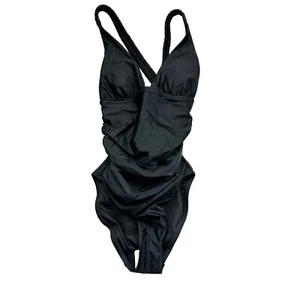 J Crew Scrunchie Strap Swimsuit Black Plunge One Piece Women Size 0 BM430 NWT - Picture 1 of 10