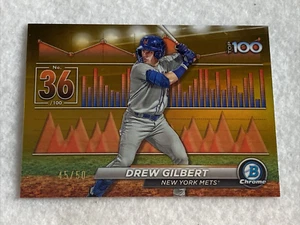 2024 Bowman Chrome Top 100 Drew Gilbert Gold Refractor 45/50 NY Mets - Picture 1 of 11