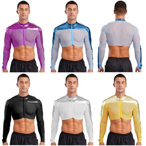 Men Undershirt See Through Shirts Metallic Tops Party Top Long Sleeves Clubwear - Bild 1 von 74