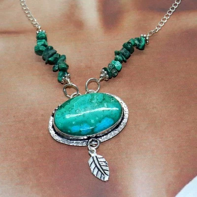 Enorme Collar de Cuentas Chapado en Plata 925 Crisocola Malaquita 18" GW Foto 1 de 3