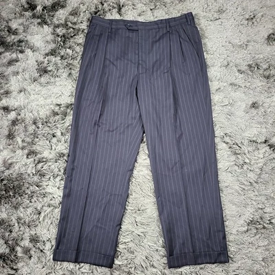 Pantalones Brooks Brothers 1818 para hombre 38 grises a rayas plisados con puños hechos en Italia Foto 1 de 4