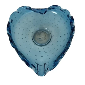 Vintage Murano Art Glass Folded Heart Shaped Candy Dish Controlled Bubbles 6x6x2 - Picture 1 of 4