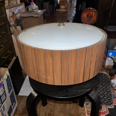 GruvWood MCM Round Saucer Ceiling 3-Light Fixture White Dot Shade ceiling mount - Image 1 of 4