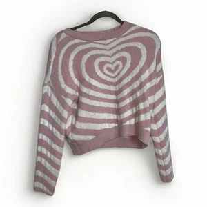 No Comment NY LA Youth Large Pink And White Heart Sweater Top Acrylic Blend - Picture 1 of 3