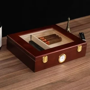 Humidor | für 35 Zigarren | Braun | Sichtfenster | mit Befeuchter + Hygrometer - Bild 1 von 5