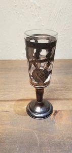ANTIQUE .925 STERLING SILVER OVERLAY OVER SHOT GLASS CORDIAL GLASS MEXICO - Picture 1 of 9