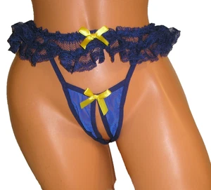 Höschen Dessous blau Spitze Top Netz ouvert XL / 1X Erwachsene Geschenk - Bild 1 von 9