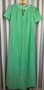 Vintage 70er Maxi Metallic Grün Lahm Strick Hell Mod Hostess Kleid Retro, Hippie - Bild 1 von 22