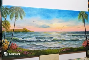 Kunst 10"/20" HAWAII, Ölgemälde, Sonnenuntergang, Meereslandschaft, Landschaft, - Bild 1 von 5