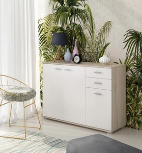 Credenza moderna mobile madia bianco rovere 3 ante 2 cassetti soggiorno ingresso - Foto 1 di 1