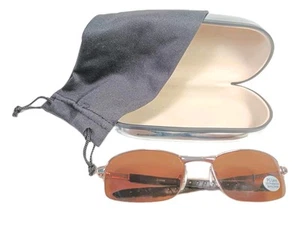 Square Aviator Sunglasses With Gold Half Rims And Copper Polycarbonate Lenses. - Picture 1 of 3