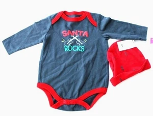 Cherokee Santa Rocks 6M Bodysuit+Hat Holiday Xmas Infant Boy Charcoal - Picture 1 of 1