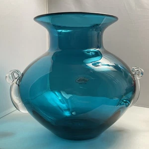 Blenko Kunstglas Vase 9726 Meeresbrise mit Kristallgriffen 9,5" hoch mit Aufkleber - Bild 1 von 17