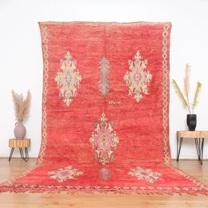 Moroccan Berber Rug 8x10 Beni Ourain Red Hand-knotted Wool Carpet Living Room - Picture 1 of 10