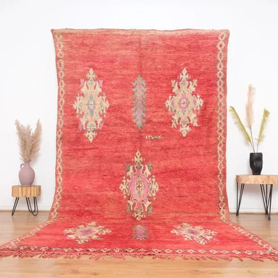 Moroccan Berber Rug 8x10 Beni Ourain Red Hand-knotted Wool Carpet Living Room - Image 1 of 4