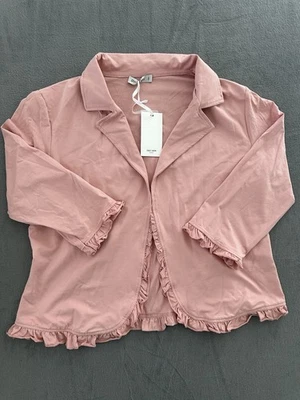NWT Grace Karin Womens Open Front Cotton Stretch Cardigan Ruffle Trim 2XL pink - Image 1 of 4