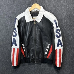 Vintage 1990s Michael Hoban Leather American Flag Patriotic Jacket Size XL - Picture 1 of 7