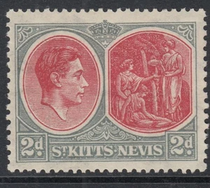 St Kitts Nevis 1938-50 2d chalk p13x12 carmine and deep grey SG71a MM cat £55 - Picture 1 of 2