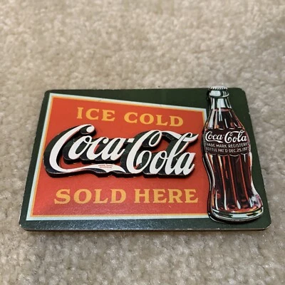 Coca-Cola Coke Wooden Fridge Magnets Ice Cold Sold Here Ad Sign 2.5" x 3.5" - Image 1 of 4