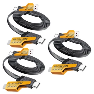 4-in-1 USB-C Data Cable 6ft 65W Fast Charging Flat Braided Anti-Tangle Universal - Picture 1 of 24