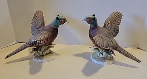 2 Vintage Lefton Ring Necked Pheasant Figurines In Flight KW1547 Excellent - Picture 1 of 13