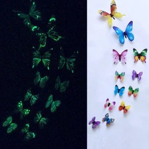 12PCS 3D Glow in Dark Butterfly Wall Stickers Home Room Decor Sticker Decoration - Picture 1 of 12