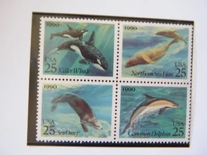 Creatures of the Sea Pane of 4 25 cent Stamps - Picture 1 of 1