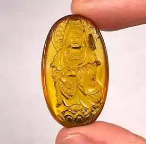 AMBER Crystal Kuan Yin - Carving, Gift, Home Decor, Healing Stones, 52678 - Picture 1 of 5
