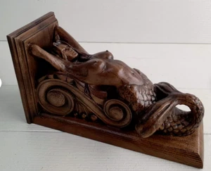 Corbel Mermaid of wood Decorative Carved Wooden Corbel 1pc Wall Hanging Decor - Picture 1 of 13