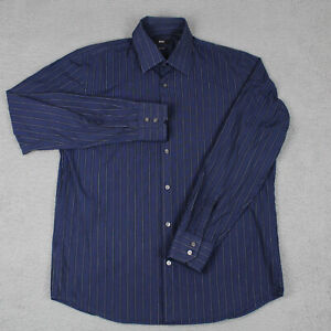 Hugo Boss Shirt Men's 16.5 - 34/35 Regular Blue Striped Long Sleeve Button Down 