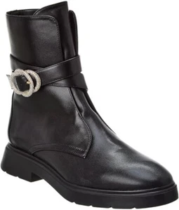 Neu im Karton Stuart Weitzman Kristallschnalle Leder Stiefeletten Größe 7/schwarz/100 % authentisch - Bild 1 von 4