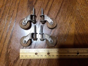 4 Vintage Wood Furniture Wheels Rollers Antique Attach With Screws - Picture 1 of 4