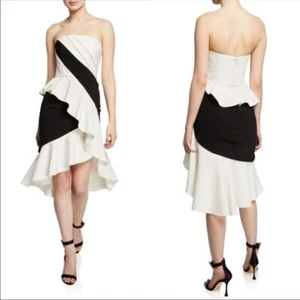 NEU! Marchesa Notte weiß schwarz trägerloses Kleid 4 - Bild 1 von 9