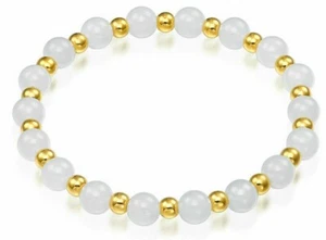 6MM Natural Hetian White Jade Pure Gold14k Beads 7.5 Inch Bracelet - Picture 1 of 8