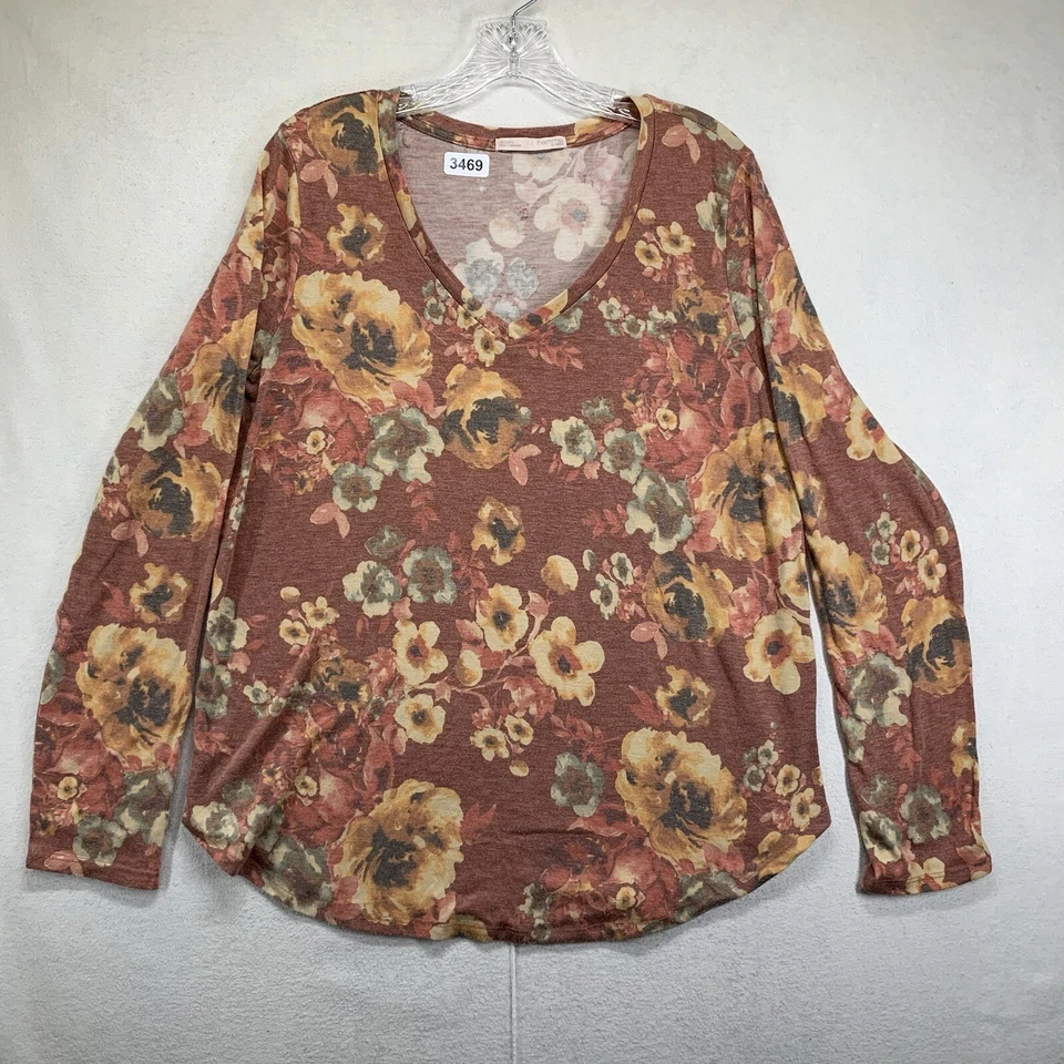 Blusa floral Femme By Tresics manga longa camiseta elástica macia tamanho grande em excelente estado usado - Imagem 1 de 4
