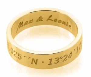 Anillo con grabado personal, anillo de pareja chapado en oro, anillo de oro, coordenadas  - Imagen 1 de 3
