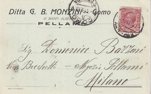C19525-REGNO, LOMBARDIA,COMO DITTA G.B. MONZINI PELLAMI, 10 c. LEONI, PER MILANO - Picture 1 of 2