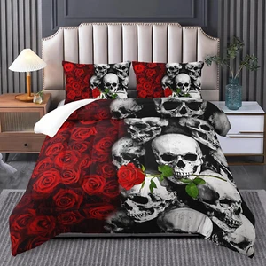 Skull Bedding Set Queen Size,Goth Bedding Sets Queen with Comforter,Skull - Picture 1 of 12