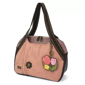 New Chala Bowling Tote Large Bag Dusty Rose Pink Pleather TULIP Flower gift - Picture 1 of 6