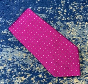 Polo Ralph Lauren Fuchsia Pink Silver Polka Dots Handmade Silk Necktie Italy - Picture 1 of 6