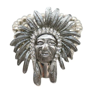 Pulsera de metal con banda elástica ajustable plateada cara de indio nativo americano para mujer - Imagen 1 de 18