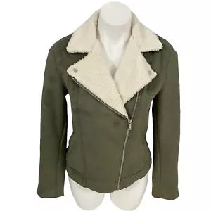 Old Navy Coat Womens Small Green Faux Suede Moto Harvest Autumn Work Office - Picture 1 of 15