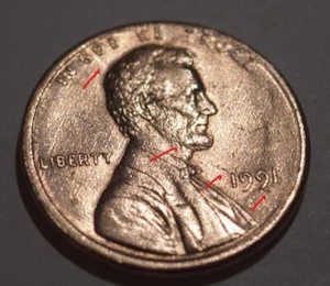1991 Lincoln Penny NO MINT MARK - Offset Error with Crack Decapitating Lincoln - Picture 1 of 7