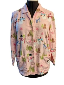 NICK & NORA Pink Pajama Top Cotton Sleep Shirt Sm Snowman Pockets Nostalgic - Picture 1 of 13