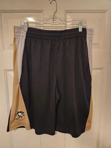 Official NHL Pittsburgh Penguins Athletic Shorts Black/Gold/White Men's Size L Cover