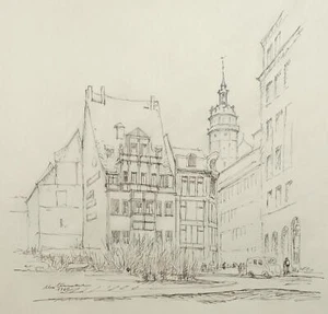 LEIPZIG - Riquet - Deutrichs Hof - Max Schnabel - Federzeichnung 1960 - Picture 1 of 2