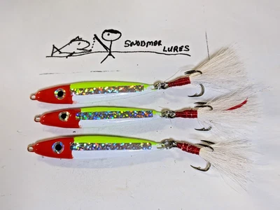 3 - 1.5 oz Minnow FISHING LURES Jig SLAB SPOON White, Red, Chart  - Image 1 of 4