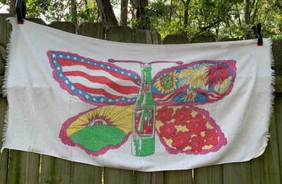 Vtg 7up The Uncola Pat Dypold’s Design Butterfly Psychedelic Beach Towel Rare - Image 1 of 4