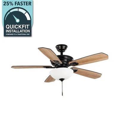 Hampton Bay Wellston II 44 in. Indoor LED Matte Black Dry Rated Ceiling Fan - Image 1 of 4