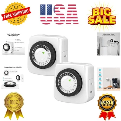 Indoor Timers Plug Mechanical 2 Prong 24-Hour Mini Lamp Timers 2 Pack, for El... - Image 1 of 4